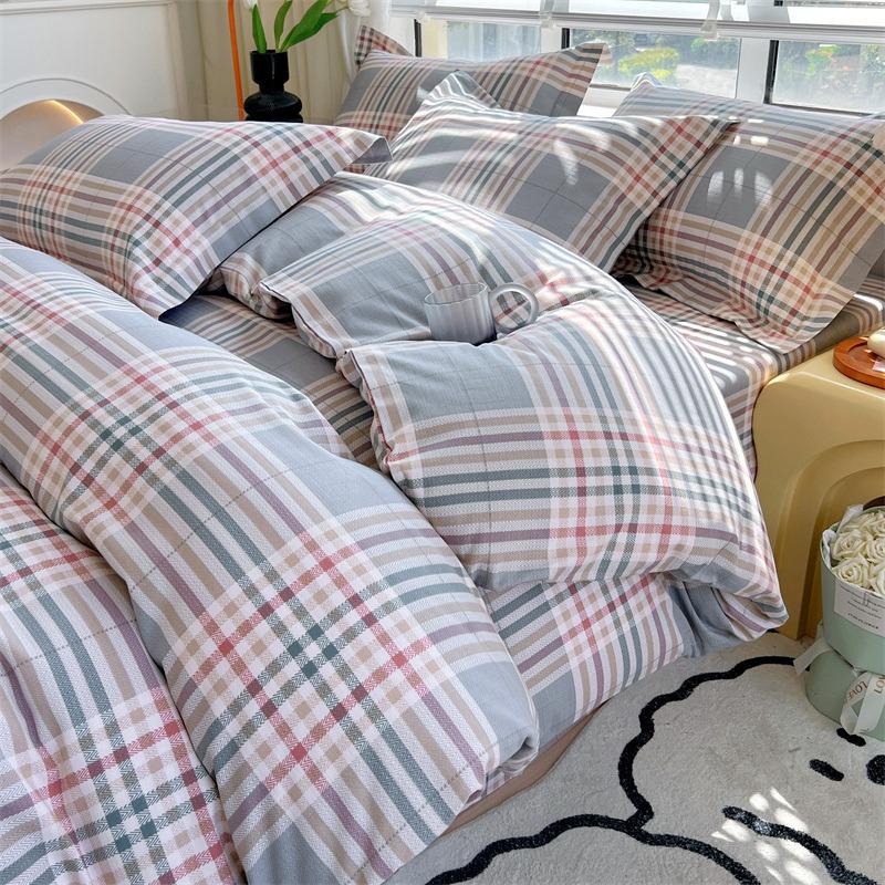 Set de pat din bumbac din patru piese, set din trei piese de husă de pilota de dormitor din bumbac pur și cearșaf de pat