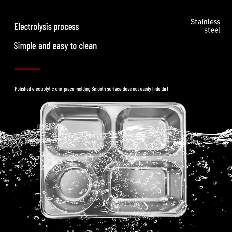 201 Stainless Steel 4-Compartment Deep Divided Meal Tray - 10 Pack