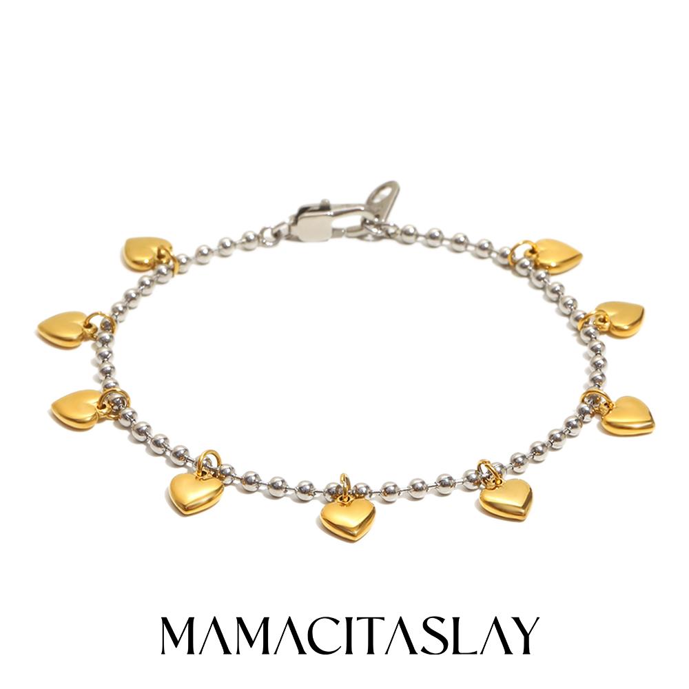 

MamacitaSlay 316L Stainless Steel Double Color Heart Bracelet Party Waterproof Wrist Jewelry Women s 18K Gold Plated Bracelet 18cm