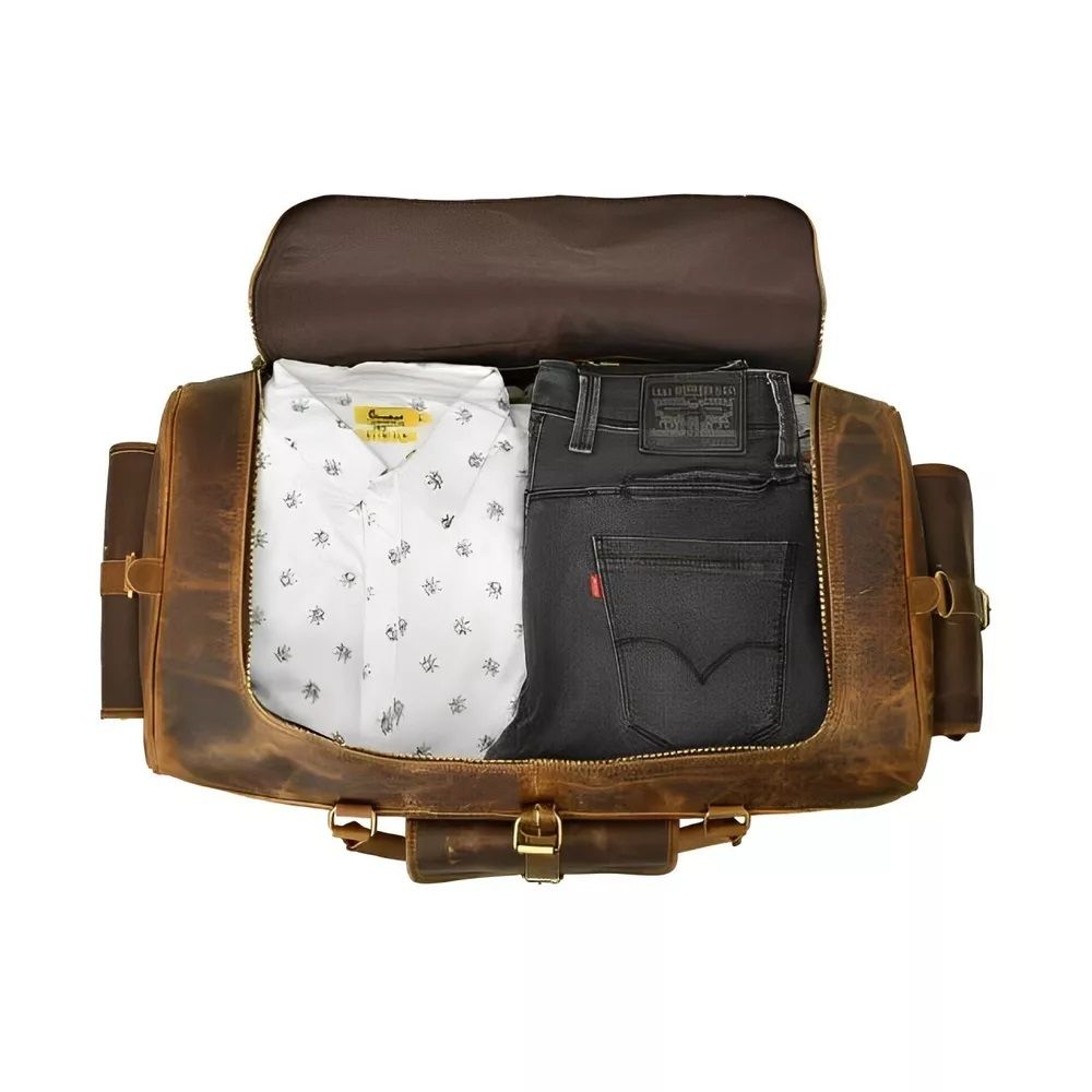 Vintage Buffalo Leather Luggage Bag - Unisex Travel Weekend Sport Gym Bag