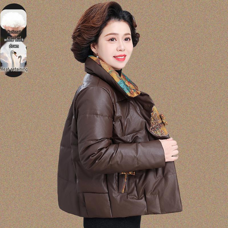 

Elegant Lightweight PU Leather Down Jacket for Women 2025 5XL (suggested 145-160 lbs)
