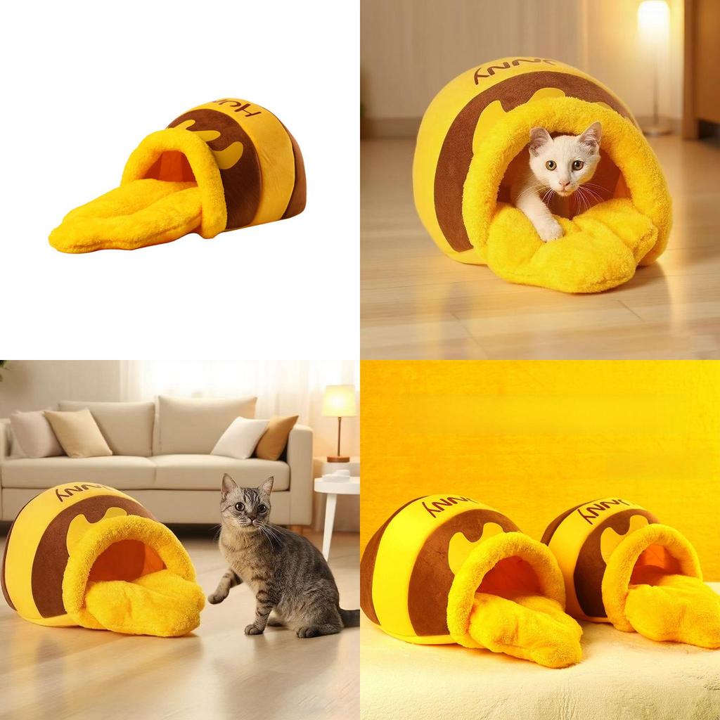 Pet Cozy Honeycomb Cat Bed With Plush Fleece For Winter And Allseason Use