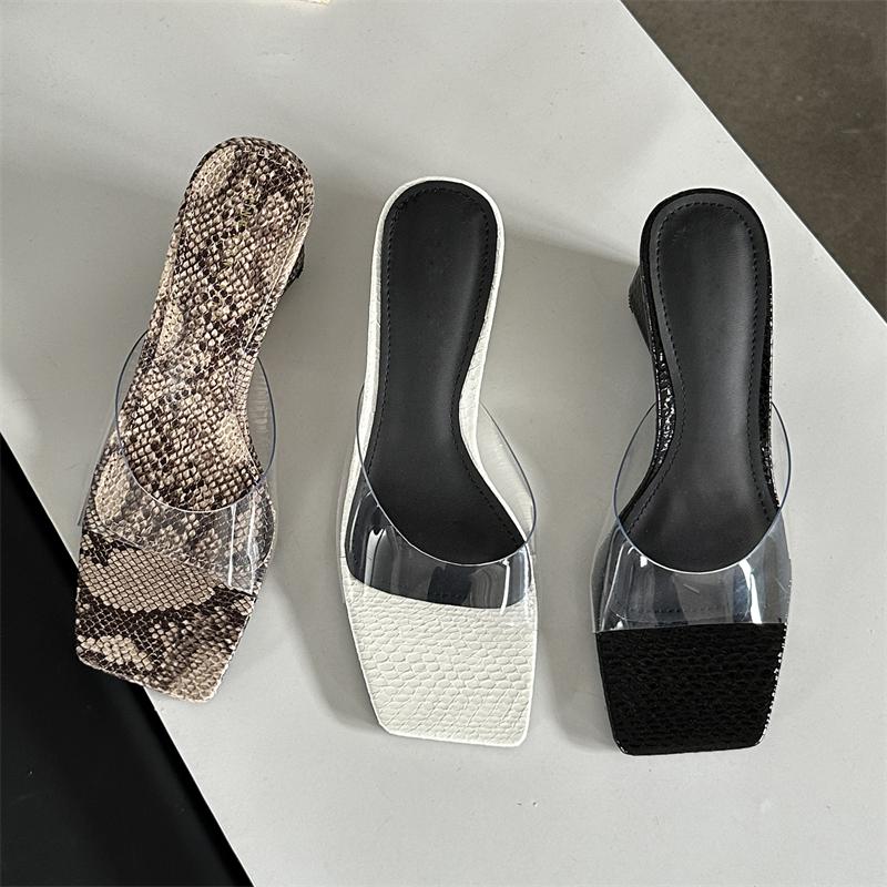 Fashion Eilyken Fashion Shallow PVC Transparent Wedge Women Slippers Rome Style Square Toe High Heels Outdoor Party Female Shoes