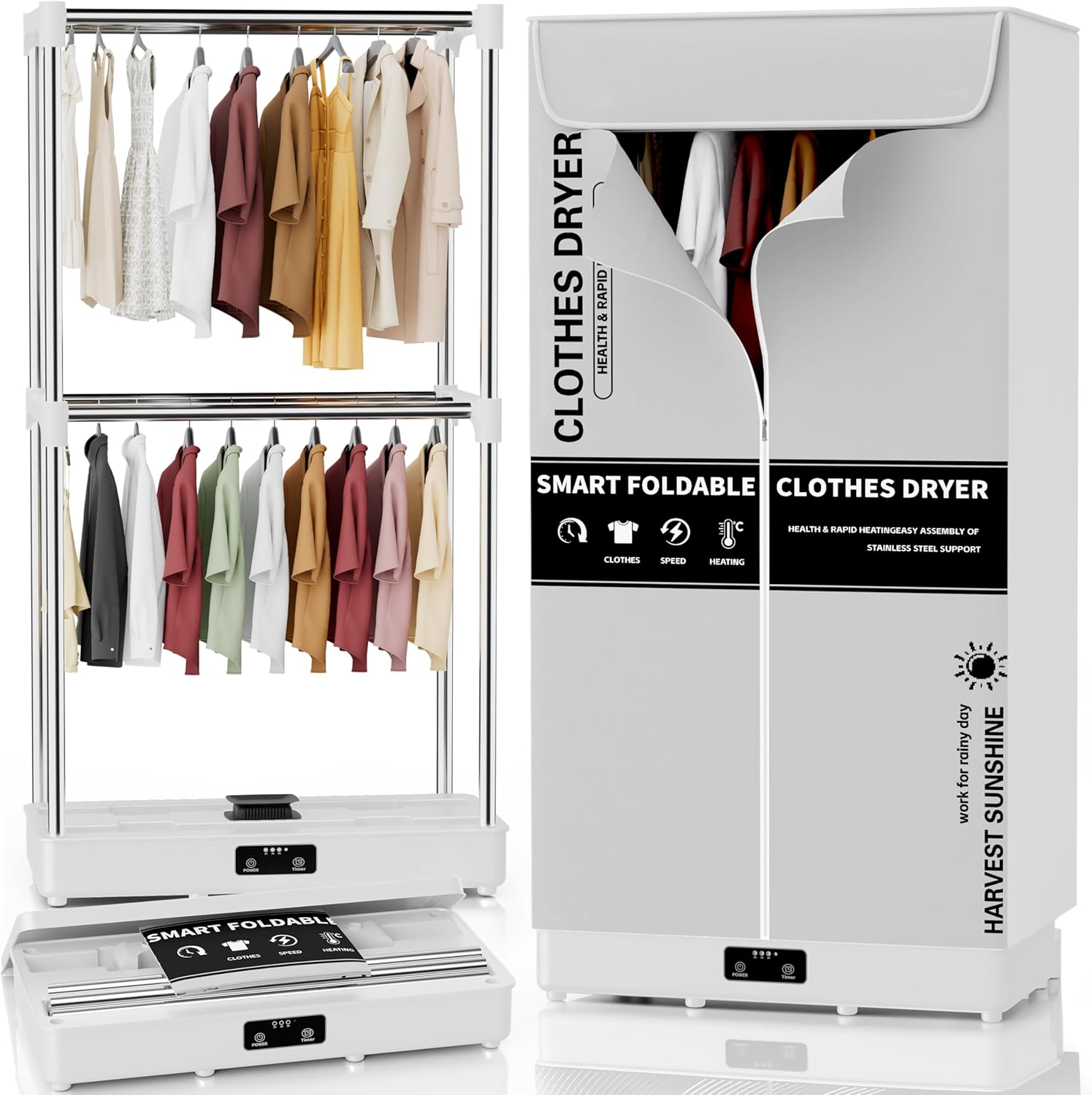 

Портативна складана сушарка з таймером, електрична стійка для білизни великої місткості для дому, будинку на колесах, квартири - Синя DF1