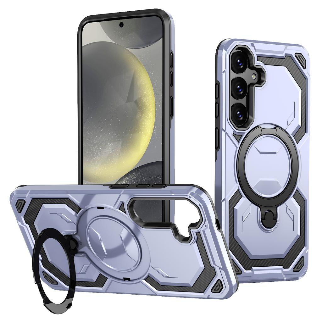 For Samsung Galaxy S24+ Magnetic Case Ring Kickstand PC + TPU Hybrid Phone Cover