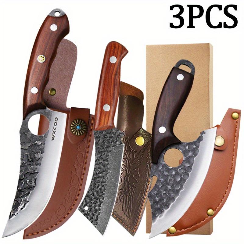 3PCS Boning Kitchen Chef Knife Set Utility Knife Professional Vegetable Fish Knife Boning Barbecue Knife with Cover 3PCS
