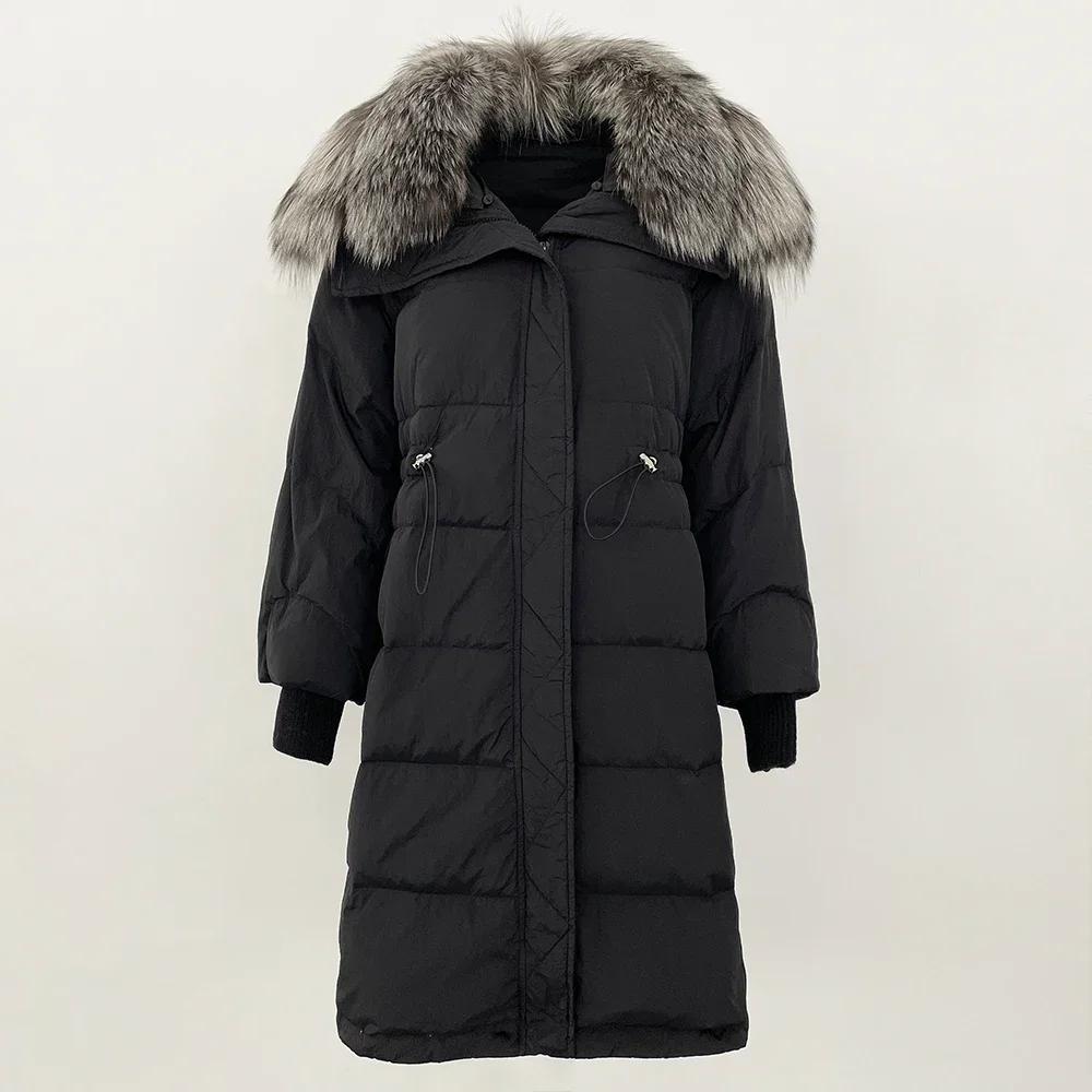 OFTBUY Høst Vinter Mellomlang Dunjakke Avtagbar Ekte Naturlig Revepelskrage Dame Tykk Varm Overbekledning Streetwear