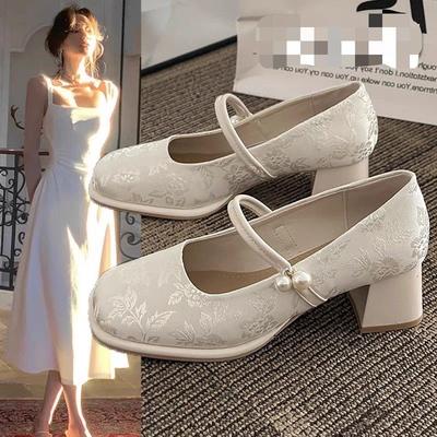 French Gentle Fairy Style Elegant Sandals Summer New Chinese Style with Cheongsam Horse Face Skirt High Heels