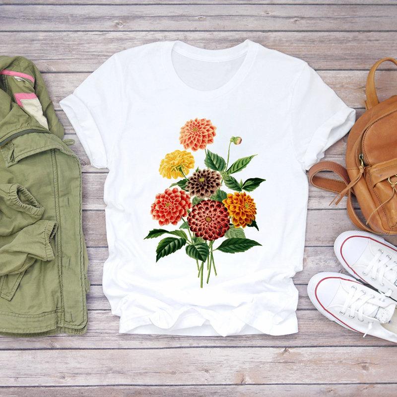 Flower Printing T Shirt Women Summer Casual Tshirts Women's Aesthetic T-Shirts Harajuku Graphic Kawaii Female T-Shirt Tee Tops