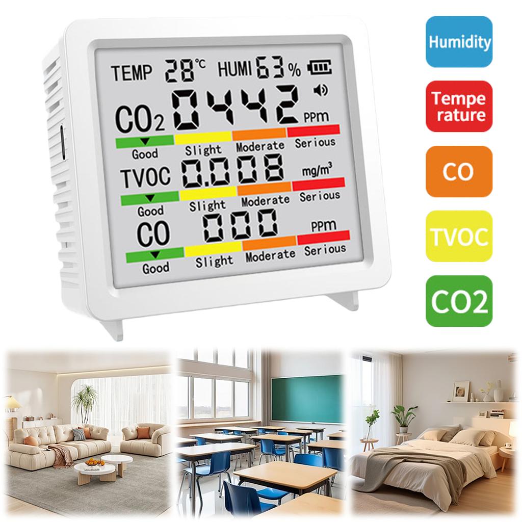 Portable Real-Time Detector TVOC Temperature Humidity CO CO2 Detection Air Quality Detector for Home Cars Plants and Pets