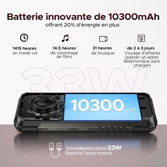 Smartphone Robuste 5G DOOGEE Blade 20 Play 32GB+256GB 6,6" 10300mAh Telephone Incassable Android 15 Dural SIM/NFC/125dB/50MP Rouge