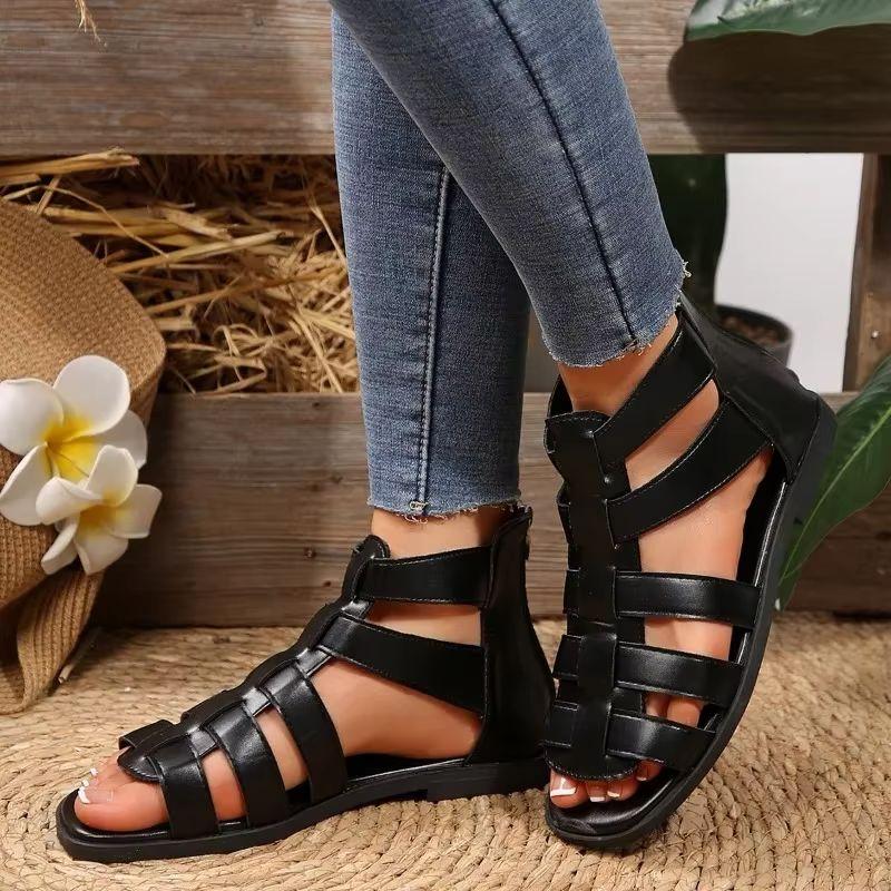 Scarpe Moda Donna 2025 Marca Casual Sandali Donna con Zip Posteriore Sandali Moda a Fascia Stretta Donna Nuovi Sandali Piatti Romani Monocolore