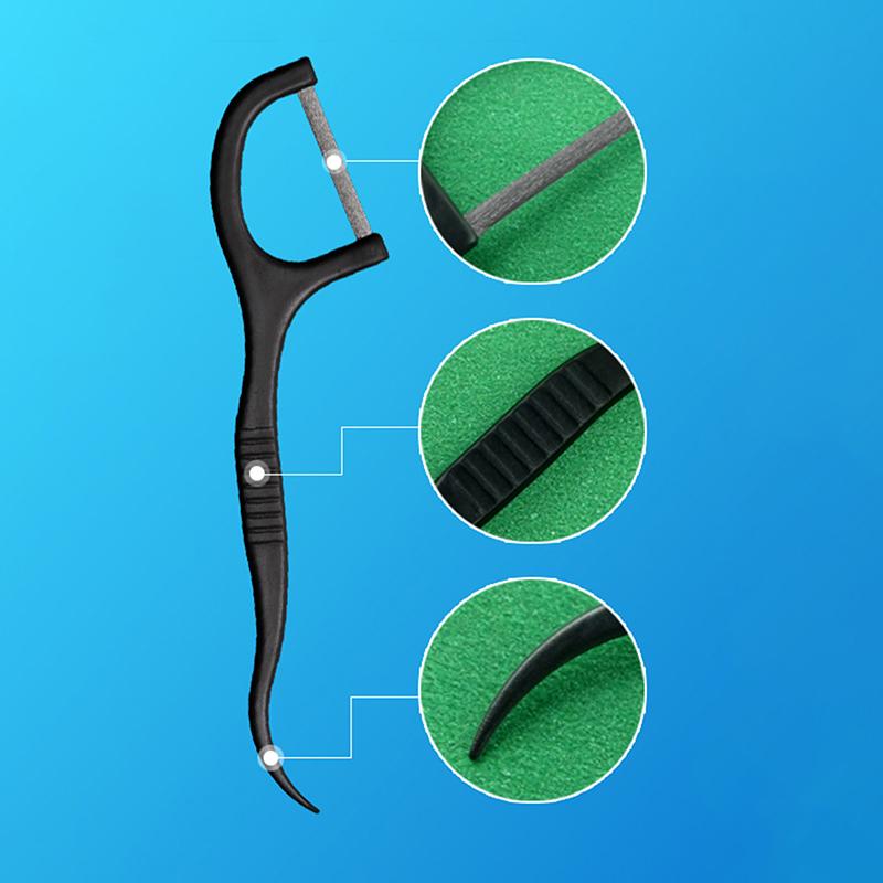 Flat Dental Floss 50Pcs Bamboo Charcoal Interdental Brush Dental Toothpick Teeth Cleaning Organic Dental Teeth Floss Black