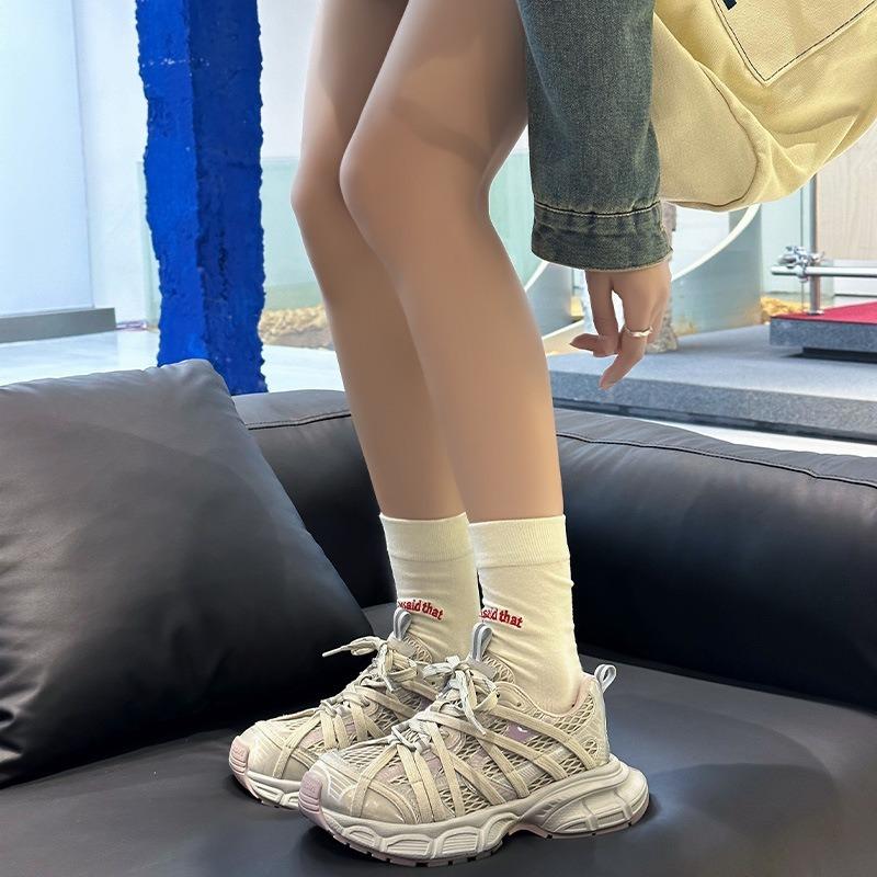 Platform dad shoes women's spring and summer new leather splicing mesh breathable versatile casual sports shoes