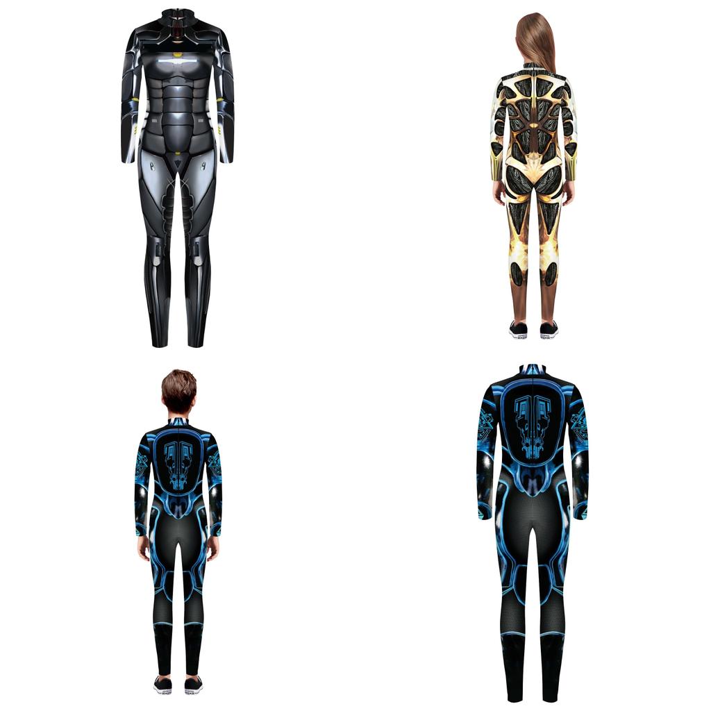 Stretchy Robot Armor Print Halloween Cosplay Jumpsuit Bodysuit Costume