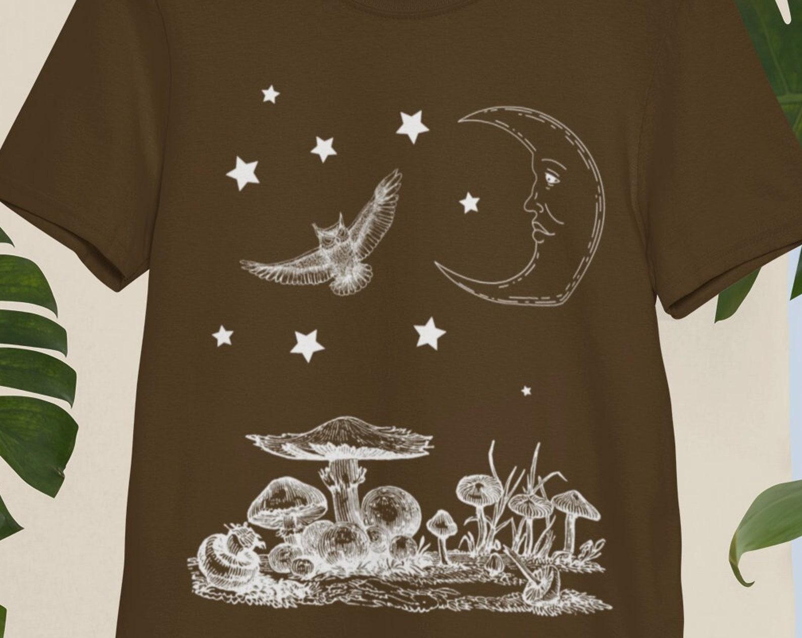 Mushroom Tshirt, Mystical Shirt, Grunge Clothing, Cottagecore Shirt, Celestial Moon Shirt, Fungi T-shirt, Goblincore Shirt, Owl Tshirt S