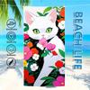 Towel Textile Flowers Bathrobe Beach Cat Surrounded Quick-Drying Adorable Lightweight Portable White Camping Swim Pool Travel