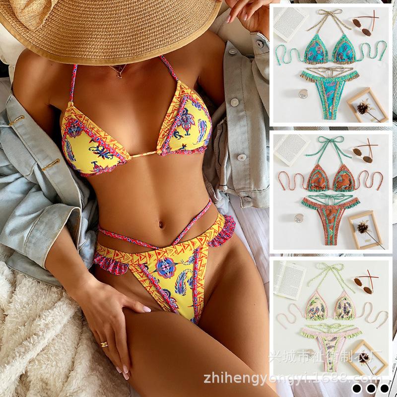 Swimsuit yellow strap bikini bijini tight three-point swimsuit