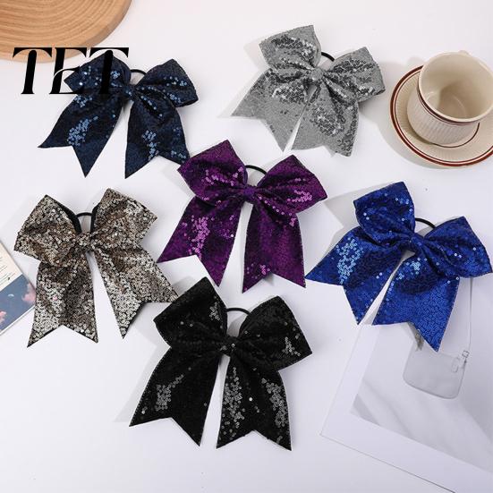Dance Team Hair Ties Sequins Bows, Elastic Tie, Large Cheerleading Performance Band Ponytail Holder, Glitter Scrunchies for Women Girls Teens