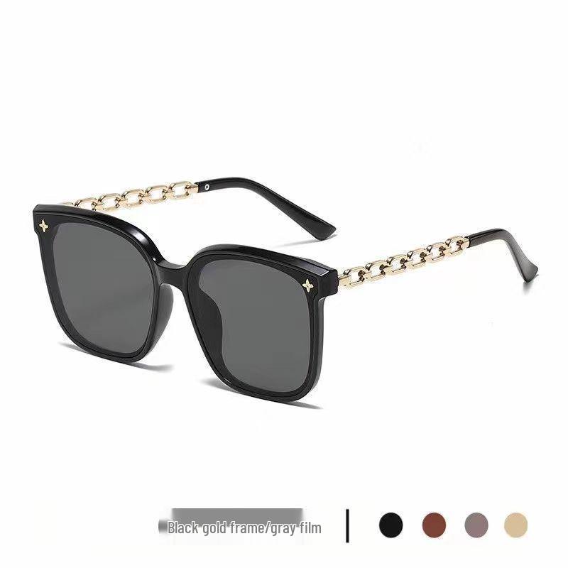 Women's Large Square Frame Sunglasses - High-End Chain Style, Anti-UV, Trendy Net Red Design.