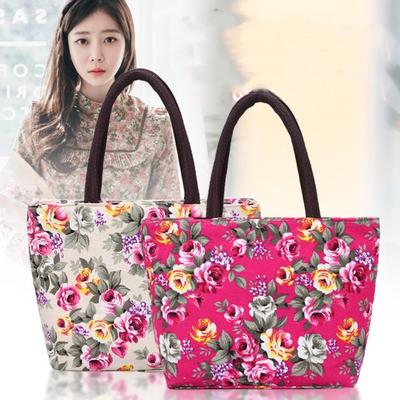Cute Flower Shopping Bag Canvas Ladies Handbag Women Bucket Bag Floral Print Shoulder Bag