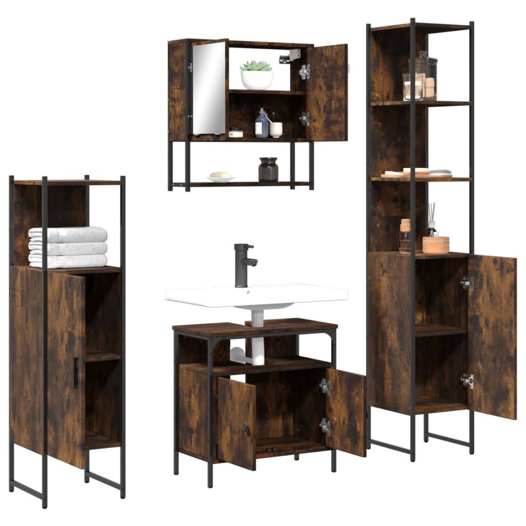 4 piece bathroom furniture set in smoked oak wood based material