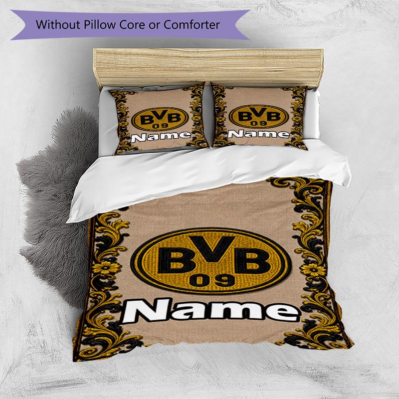 3pcs Duvet Cover Set (1*Duvet Cover + 2*Pillowcase, Without Core), Custom Name Borussia Dortmund Pattern Bedding Set, Home Bedroom Decor Gift