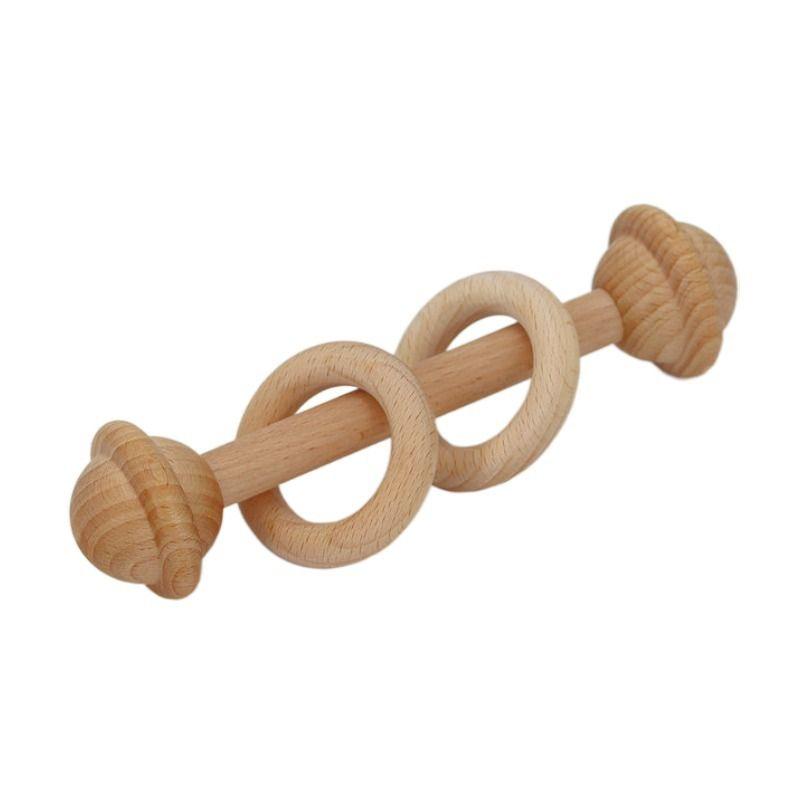 Beech Handbell Infants Baby Toy Solid Wood Unpainted Wooden Ring Soothing Funny Exercise