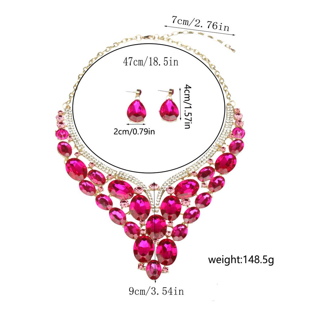 Exaggerated Crystal Necklace Earring for Women Jewelry Wedding Accessories