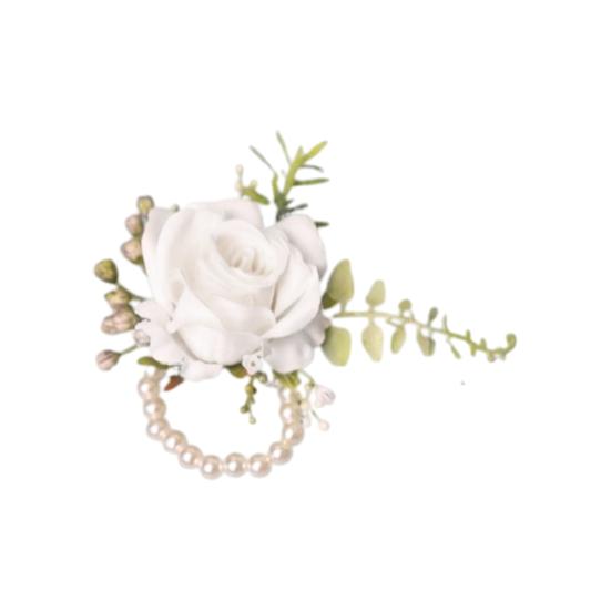 White Rose Boutonniere And Wrist Corsage Set European Rustic Silk Flower for Bride Bridesmaid Groom Groomsman Wedding Party Decor
