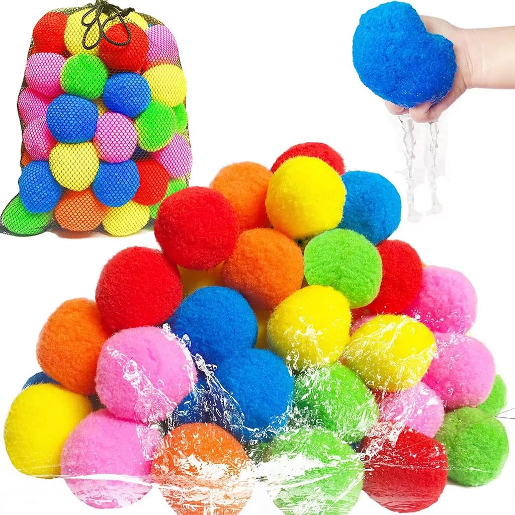 30/60Pcs Water Soaker Balls Reusable Sponge Water Balloons Cotton Splash Toys For Pool Beach Outdoor Summer Swimming Games Toy