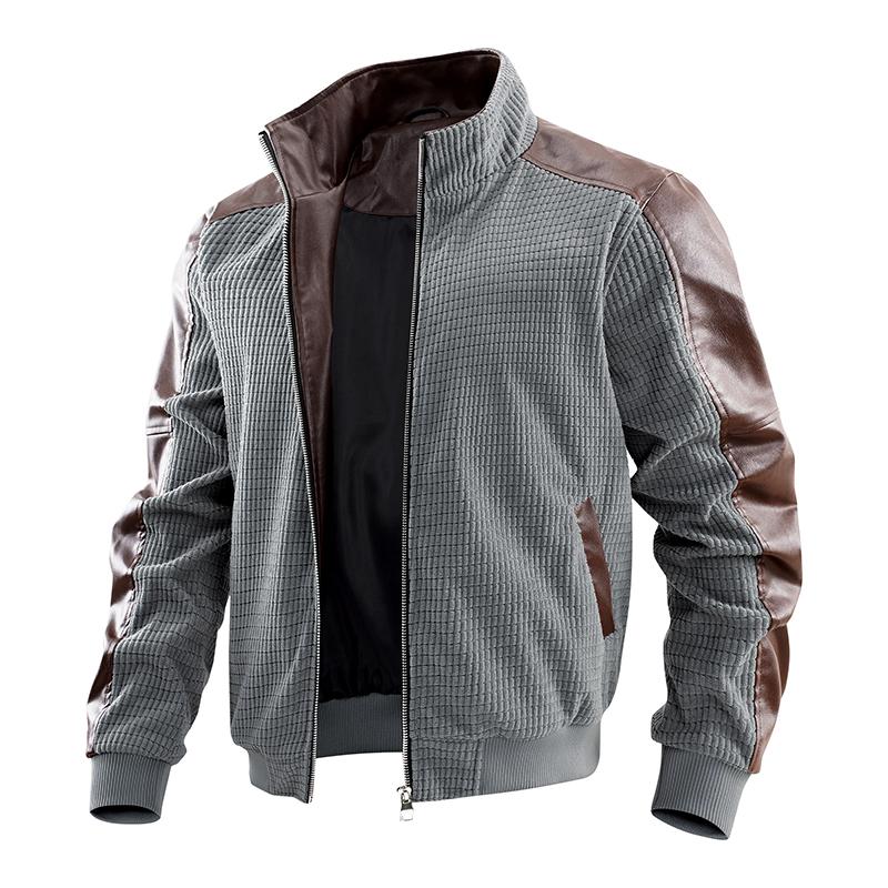 

Men s Versatile Windproof Casual Simple Patchwork Retro Stand Up Collar Jacket S сірий