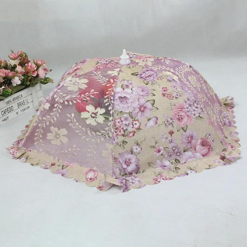 

Foldable Kitchen Table Lace Dustproof Mesh Food Cover Umbrella Shape Fly Proof Stainproof Home Kitchen Tools Cooking Accessories розовый