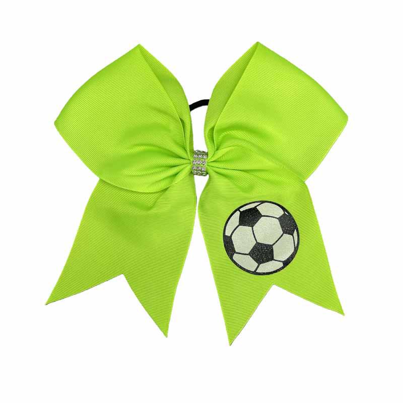 8" Football Pattern Ribbed Swallowtail Bow Hair Tie - Cheerleading Accessory.