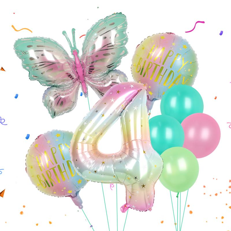 8pcs Butterfly Balloon Set 40inch Gradient Colorful Number 1-9 Foil Balloon Fairy Birthday Party Decoration Baby Shower Supplies