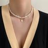 Butterfly Irregular Pearl Necklace Medieval Vintage Temperament Collarbone Chain Versatile High-end Jewelry