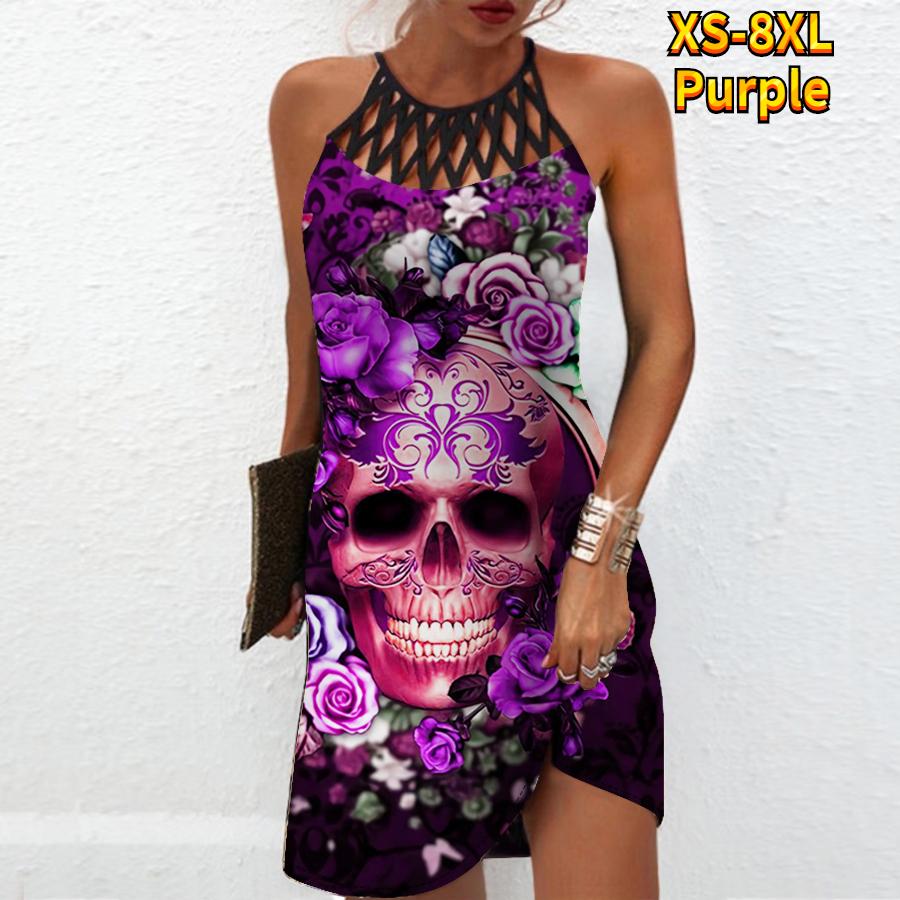 

Летнее модное сексуальное платье без рукавов, мягкое повседневное платье с 3D принтом роз и скелетов, платье на бретельках без рукавов, летнее платье на подтяжках 2XL