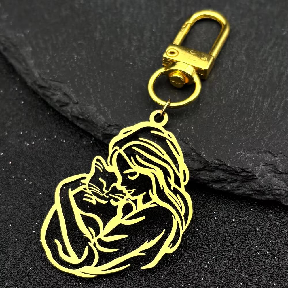 Women Hug Cat Pendant Necklace For Men Stainless Steel Gold Silver Color Hollow Kitty Female Love Pet Peace Chain Jewelry
