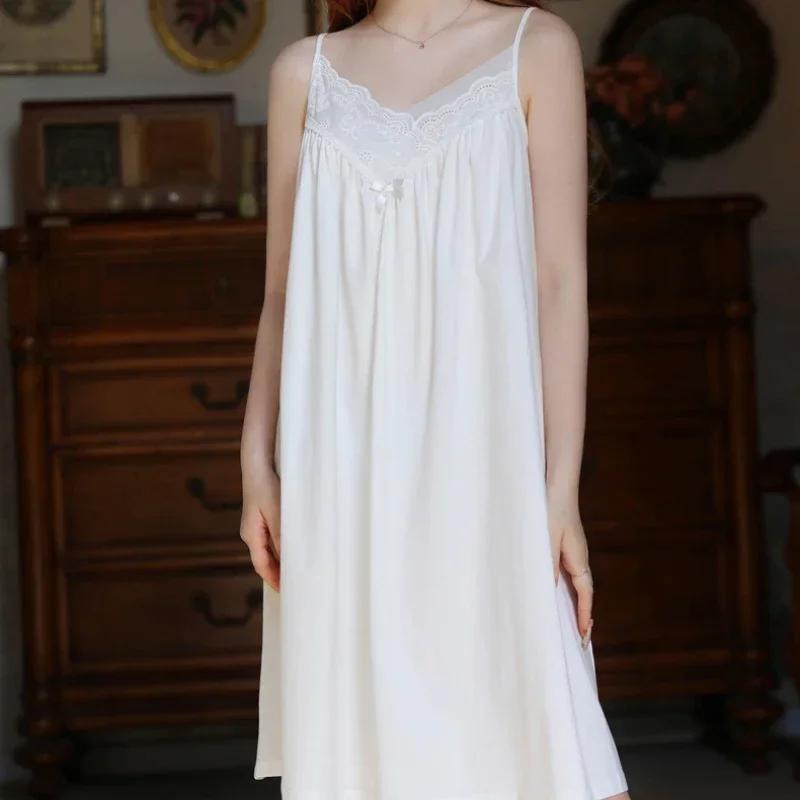 

Винтажная однотонная одежда для сна, регулируемая кружевная ночная сорочка без рукавов для женщин, с открытой спиной, V-образным вырезом, повседневное ночное платье XL
