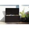 Coffre de jardin résine duramax 416l marron - résistant uv et intempéries, banc 2 places