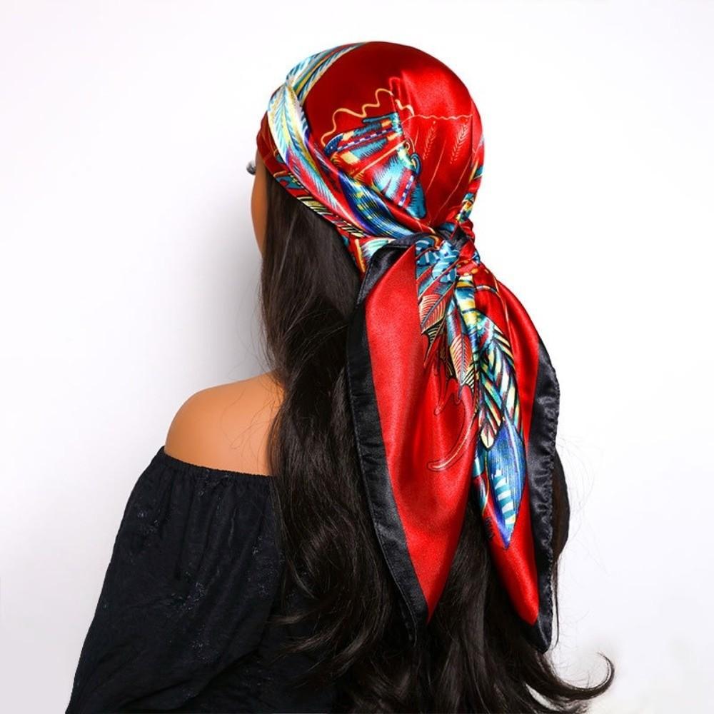 Silk Fabric Muslim Turban Printed Design Square Scarf New Stretch Bandana  Four Seasons Use