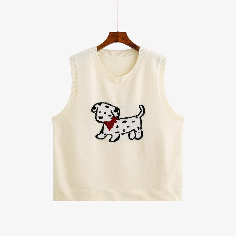 

Женский вязаный жилет большого размера без рукавов, жаккардовый, с круглым вырезом, с рисунком щенка, Зима 2025 XXL (75-90 kg) абрикосовый