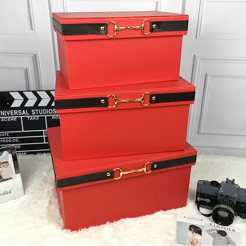 Luxury  Pu Leather Orange Storage Bins Colorful Storage Box  Organizer Containers Baskets with Cover Handles