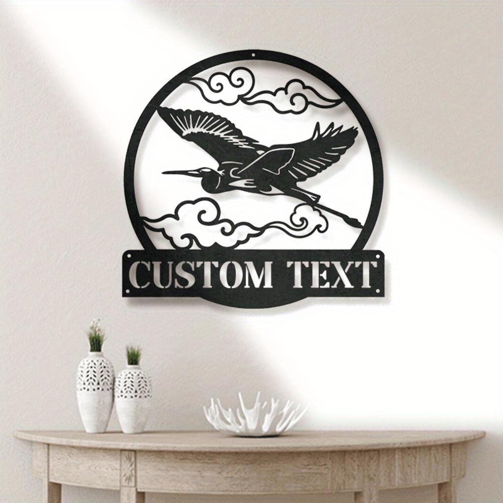 Metal Wall Art Heron Bird Flying, Personalized Name Sign, Modern Home Decor, Universal Style