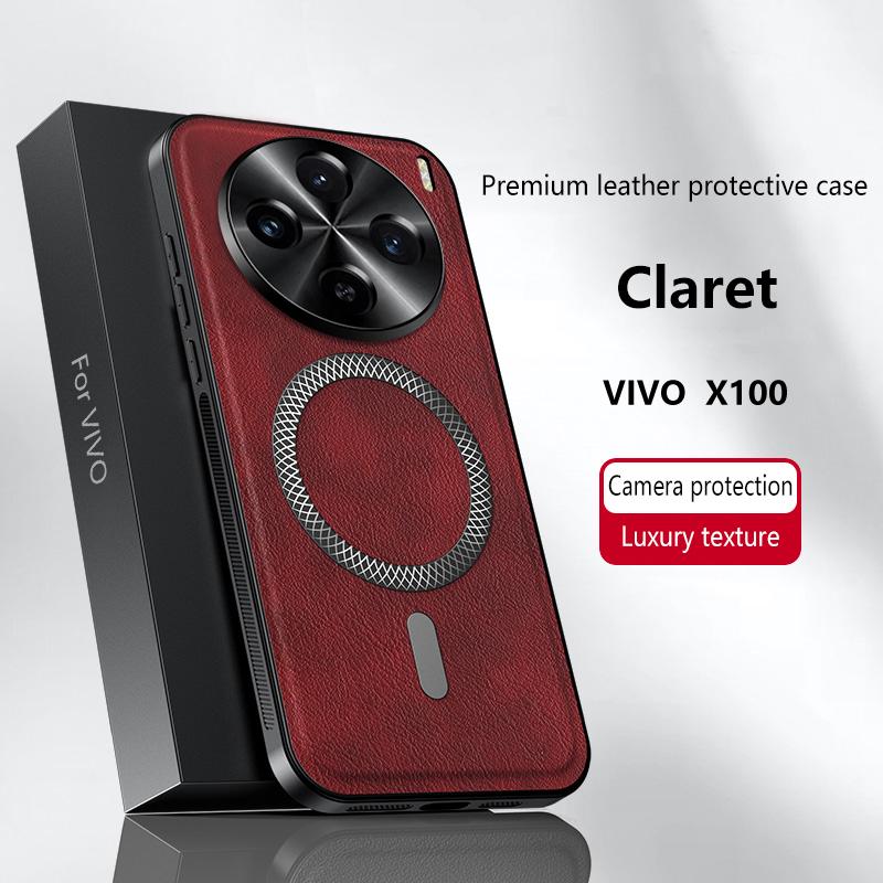 For Vivo X100 Case Magnetic Elegant Leather Wear-Resistant Lens Fully Covered Non-Slip Grip Edge Cover Shell