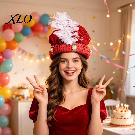 White Feather Pearl Fedora Indian Sultan Hat, Shiny Sequins Plume Cap, Novelty Arabian Sparkling Headwear for Themed Events Prince Costume Hat