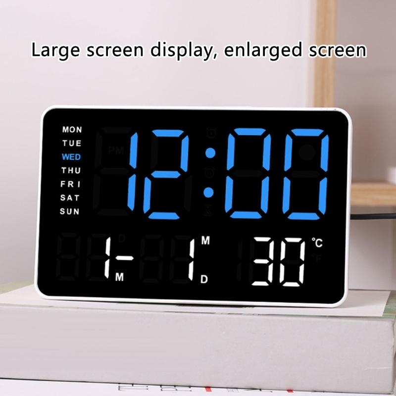 10.5in Digital Wall Clock With Date, Temperature and Auto Daylight Savings Time Desk Decoration Color Option