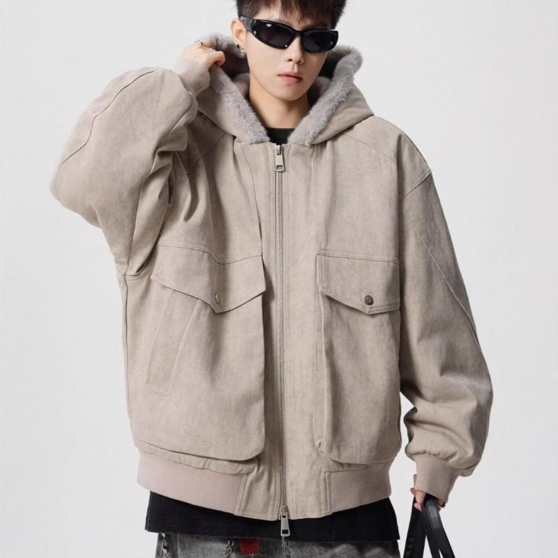Mens Winter Solid Hooded Cotton Coat Loose Retro Casual Warm Outerwear