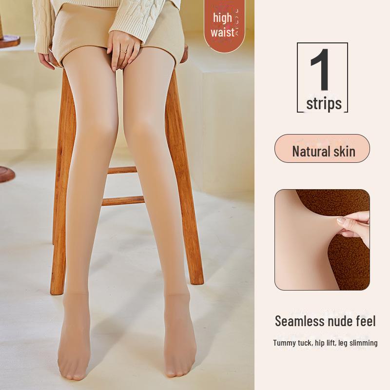 Women's Sheer Nude Leggings, Velvet-Lined for Autumn/Winter