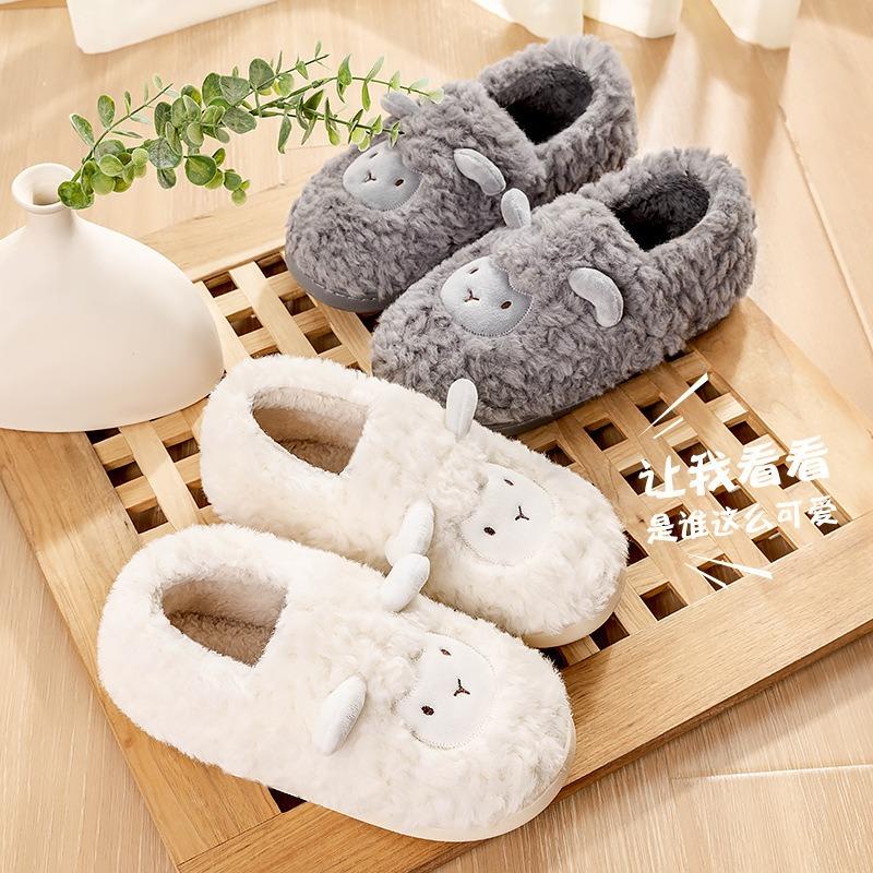 Lidani Cotton Slippers Women's Bag Heel Thick Sole Cute Fluffy Shoes Plush Confinement Postpartum Autumn and Winter Cotton Shoes Women's Plush